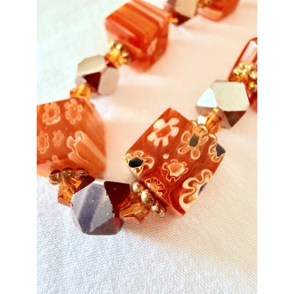Millefiori Bracelet Square Orange Art Glass Beaded Handmade 7” FREE SHIPPING! - Picture 2 of 2